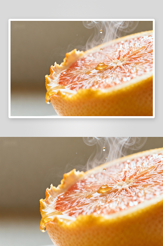 热气蒸腾的柚子切面特写-众图网