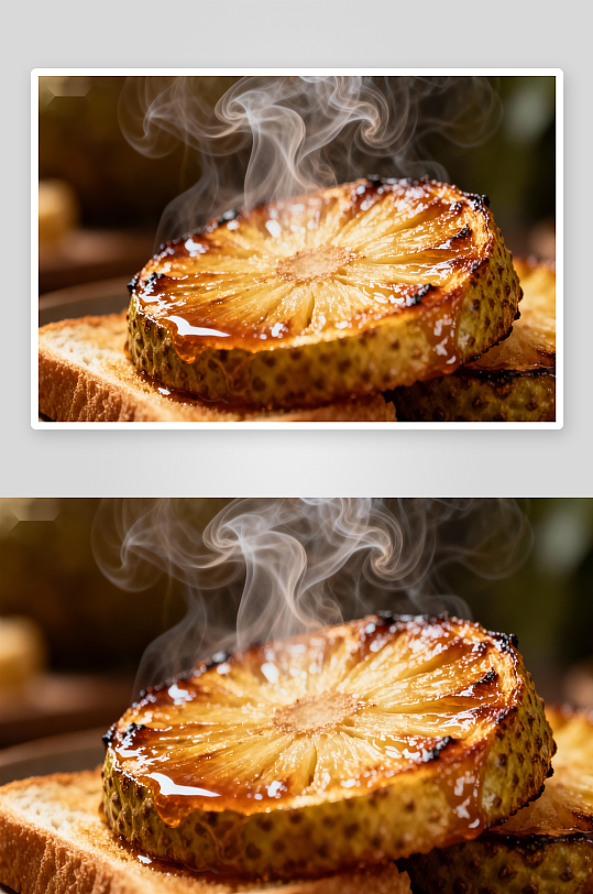 热烤菠萝片配面包-众图网