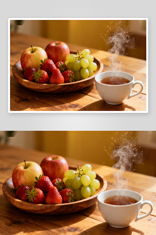 热茶与水果的温馨早餐-众图网