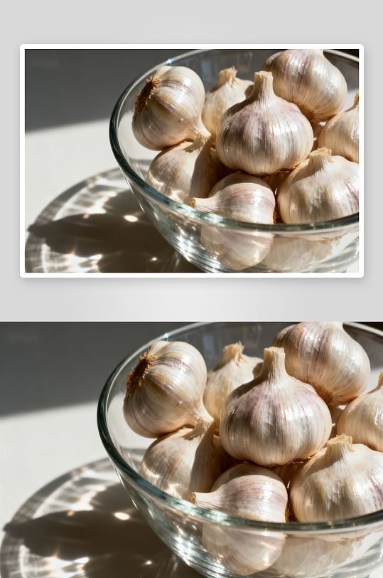 玻璃碗中摆放的大蒜-众图网