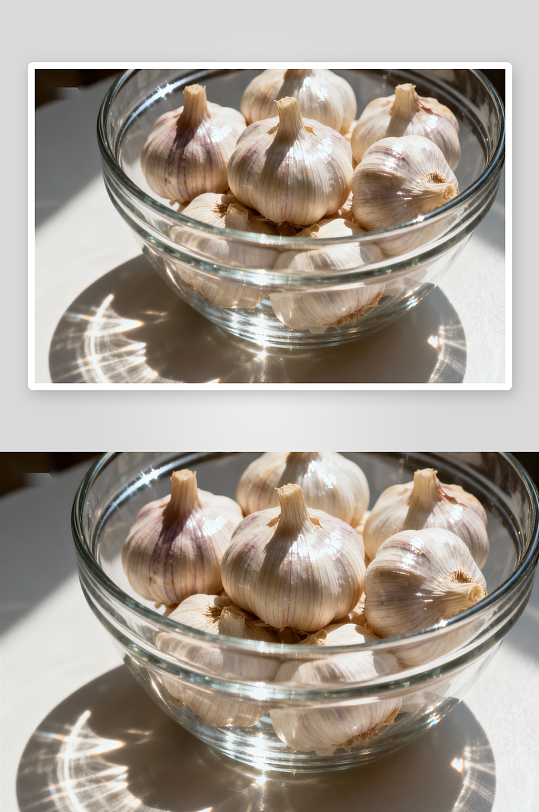 玻璃碗中摆放的大蒜特写-众图网