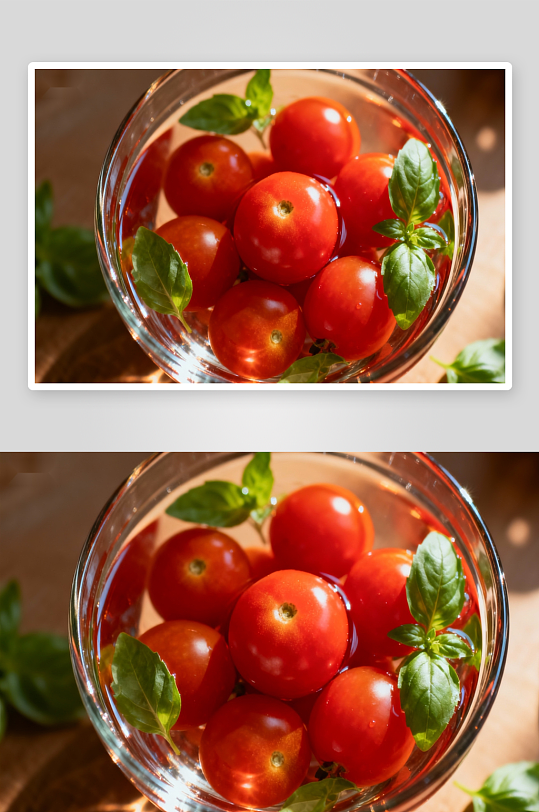 玻璃碗中水泡圣女果与罗勒-众图网