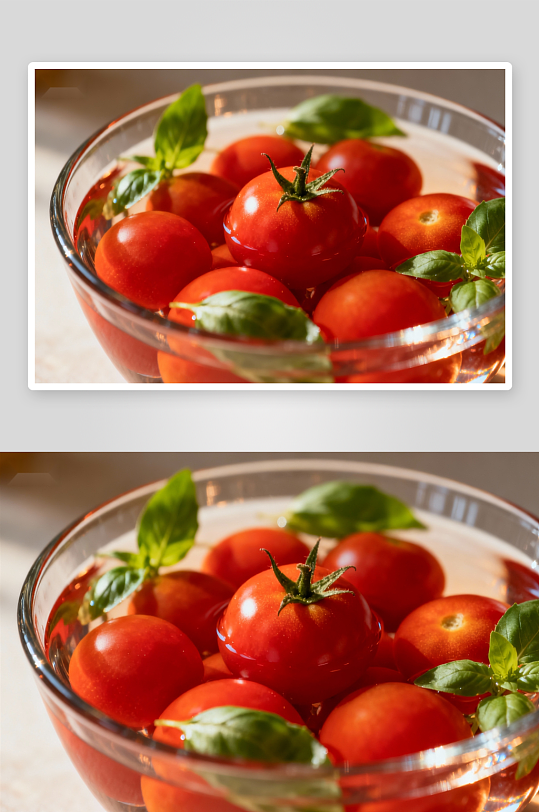 玻璃碗中水泡番茄与罗勒-众图网