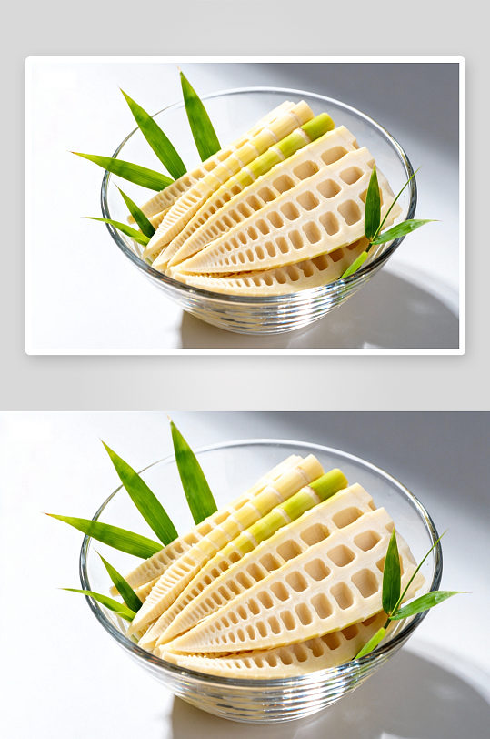 玻璃碗中竹笋与竹叶-众图网