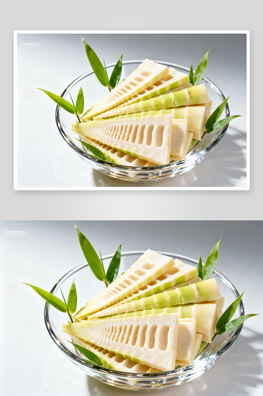 玻璃碗中竹笋切片摆盘-众图网