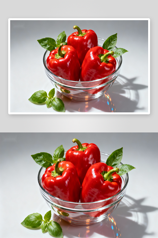 玻璃碗中红椒与罗勒-众图网