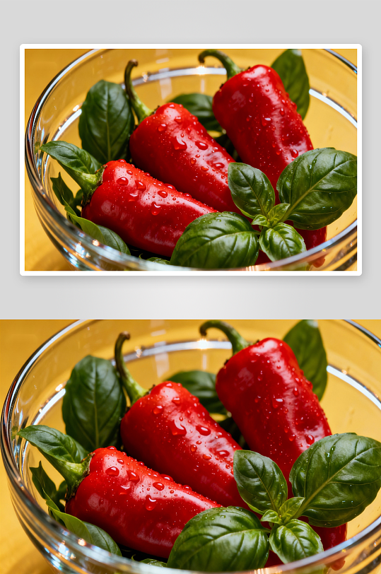 玻璃碗中红辣椒与罗勒-众图网