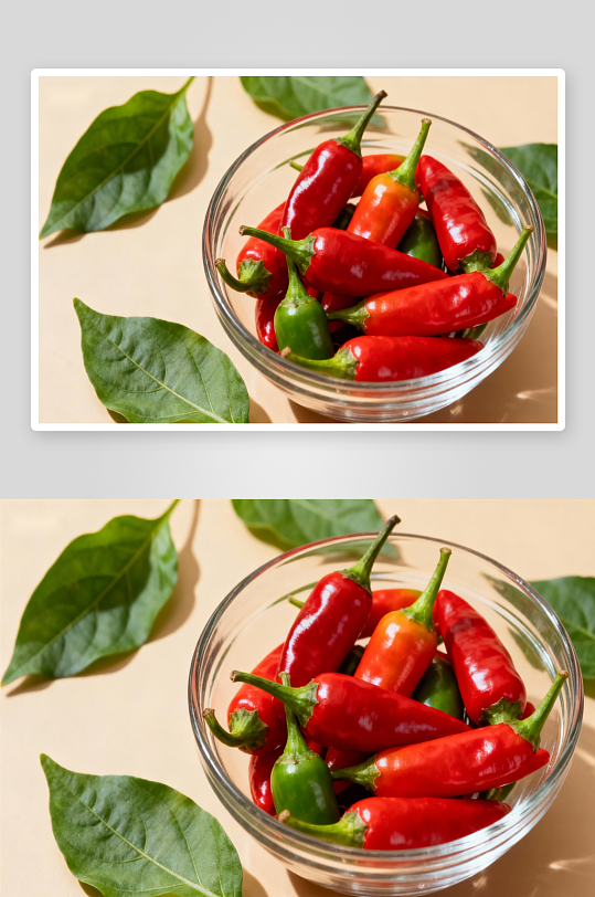 玻璃碗装红绿辣椒新鲜诱人-众图网