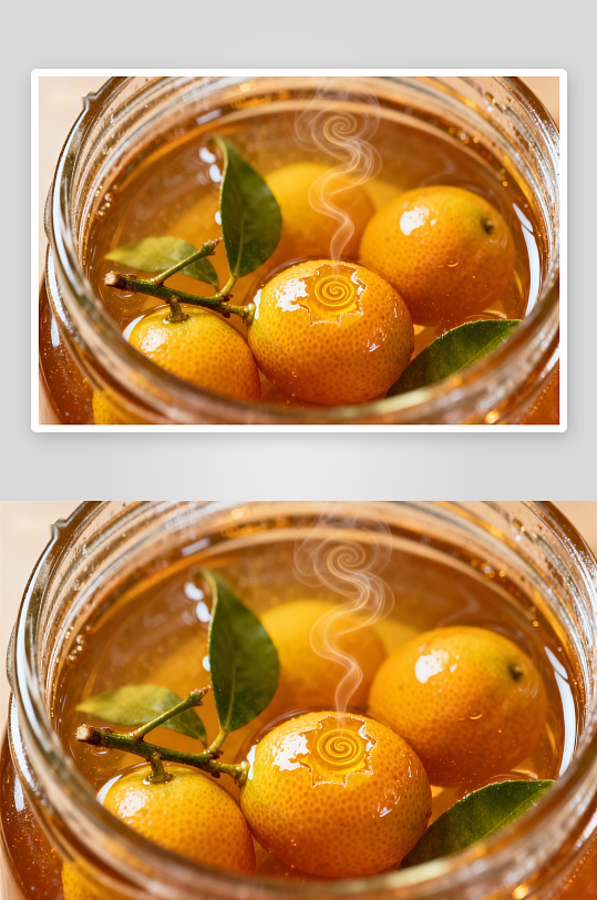 玻璃罐中浸泡的柑橘与叶片-众图网