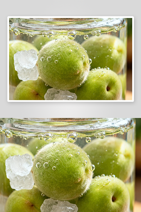 玻璃罐中青梅冰块特写-众图网