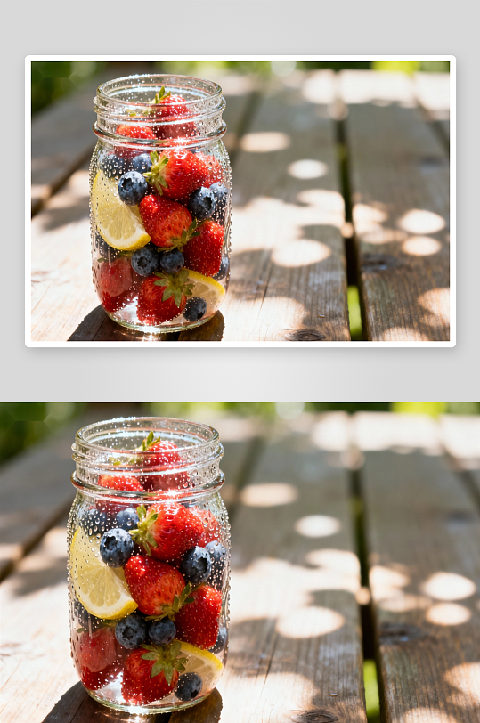 玻璃罐装水果阳光下-众图网