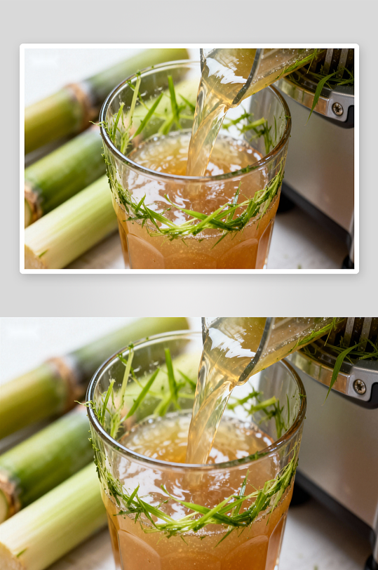 甘蔗汁倒入玻璃杯特写-众图网