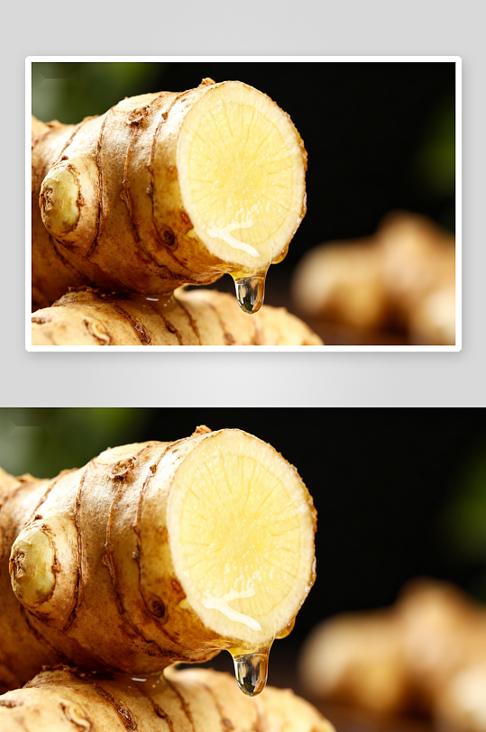 生姜切片滴落汁液特写-众图网