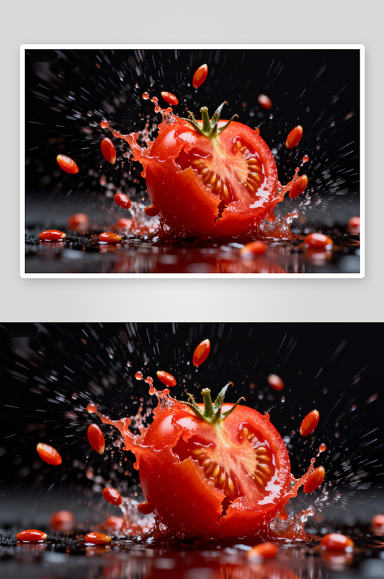 番茄切面飞溅瞬间特写-众图网