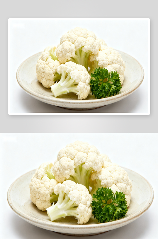 白盘中的花椰菜与香菜-众图网
