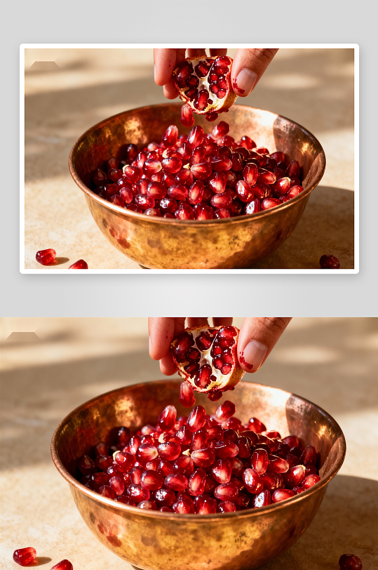 石榴籽倒入铜碗特写-众图网
