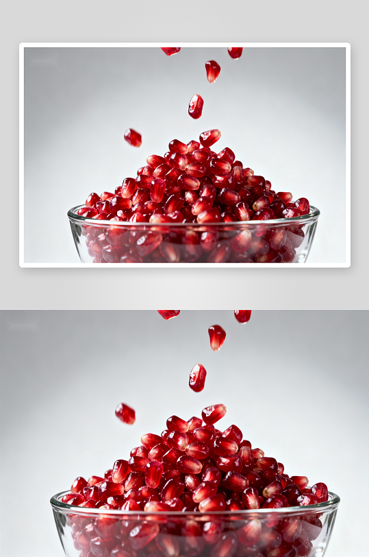 石榴籽落入透明碗中-众图网