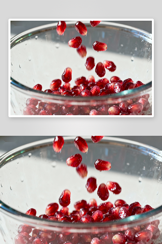 石榴籽落入透明碗中瞬间-众图网