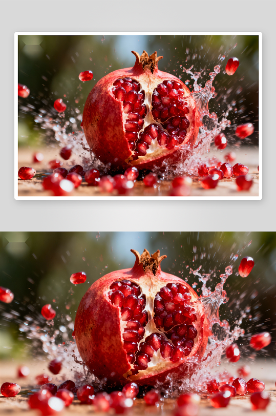 石榴裂开水花四溅特写-众图网