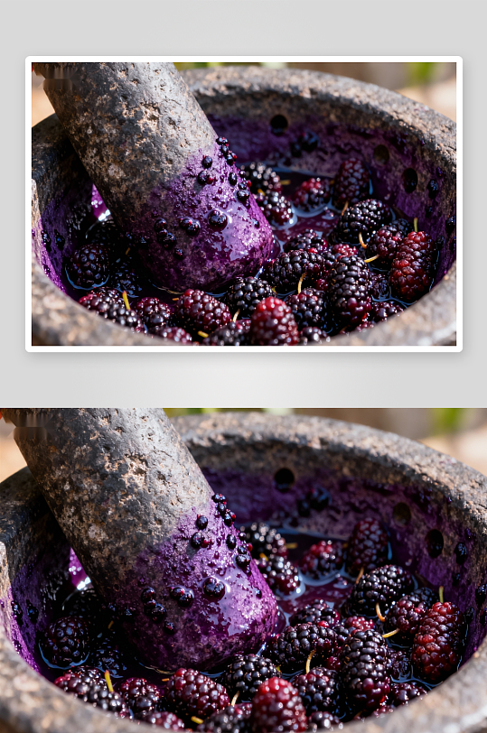 石臼捣桑葚汁液四溢-众图网