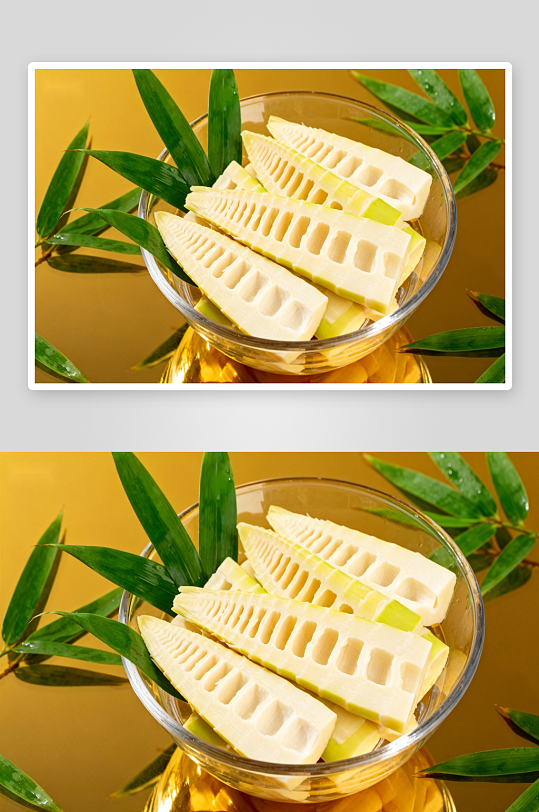 竹笋切片与竹叶摆盘-众图网