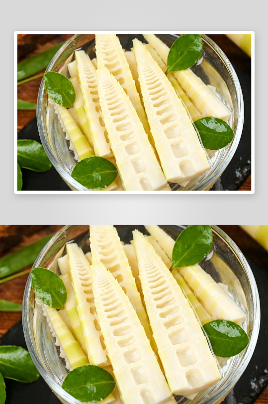 竹笋切片配绿叶摆盘-众图网