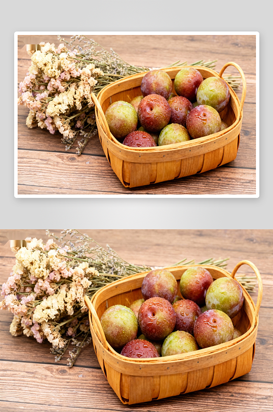竹篮李子与干花静物-众图网