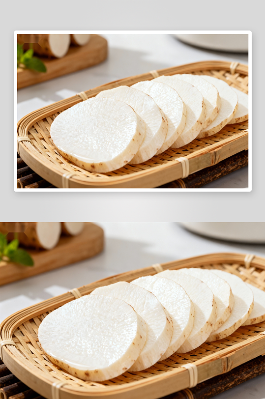 竹篮盛放切片白萝卜-众图网