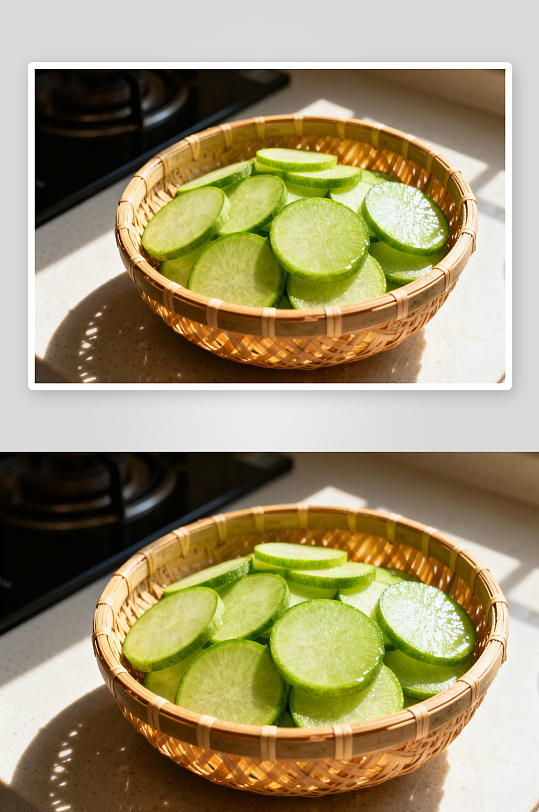 竹篮盛放切片萝卜清新自然-众图网