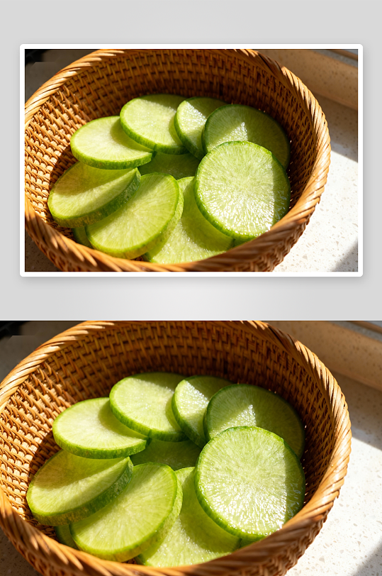 竹篮盛放切片青萝卜-众图网