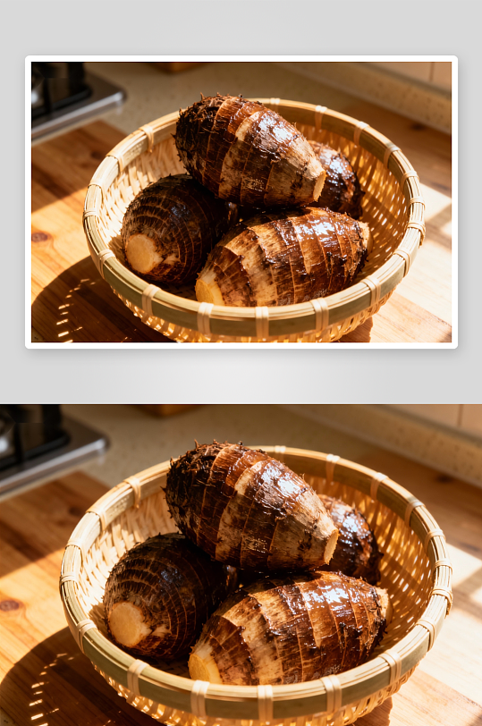 竹篮盛放新鲜芋头-众图网