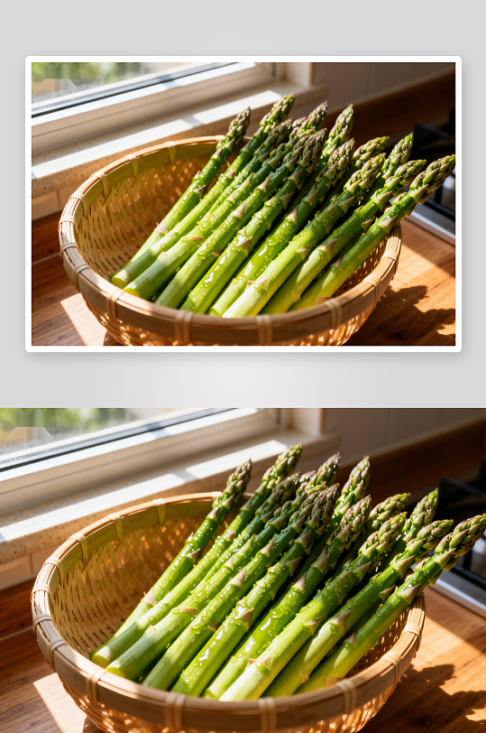 竹篮盛放新鲜芦笋-众图网