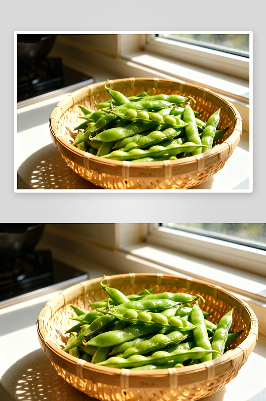 竹篮盛放新鲜青豆-众图网