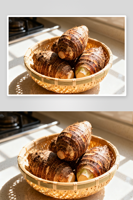 竹篮盛放芋头特写-众图网