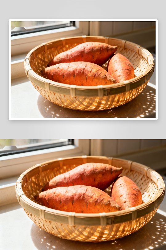 竹篮红薯阳光照射-众图网