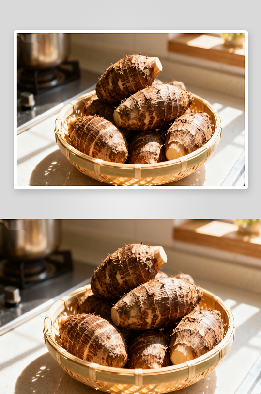竹篮芋头厨房阳光照-众图网