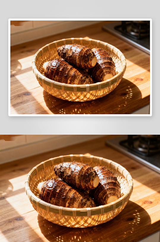 竹篮芋头阳光照射-众图网