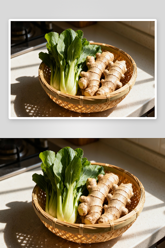 竹篮蔬菜姜阳光下-众图网