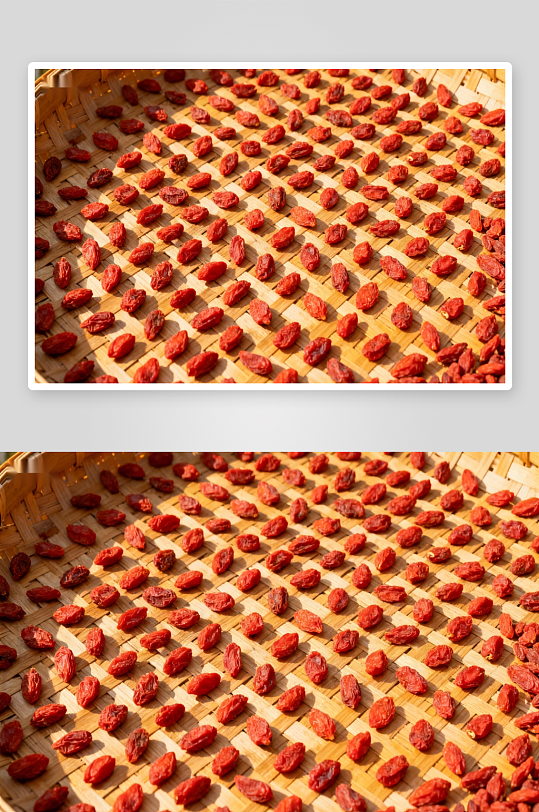 竹编篮中晾晒的枸杞-众图网