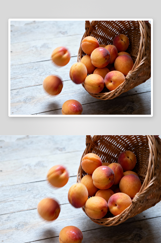 篮中杏子掉落木桌-众图网