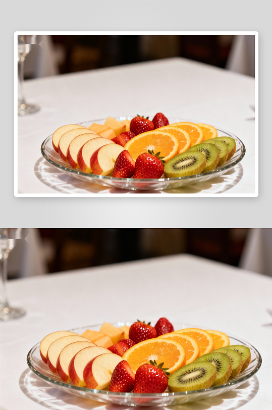 精美水果拼盘摆放在餐桌-众图网