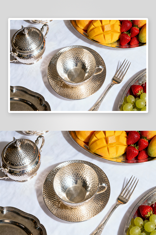 精致银器与新鲜水果摆盘-众图网