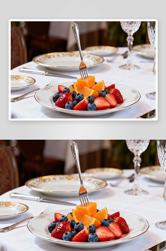 精致餐桌上的水果拼盘-众图网