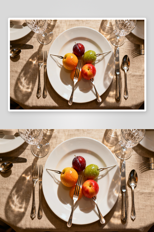 精致餐桌上的水果摆盘-众图网