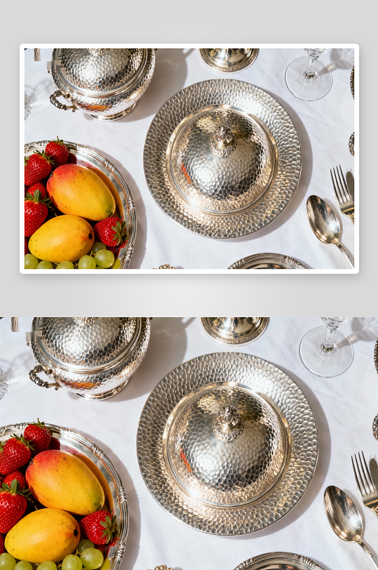 精致餐桌摆盘水果银器-众图网
