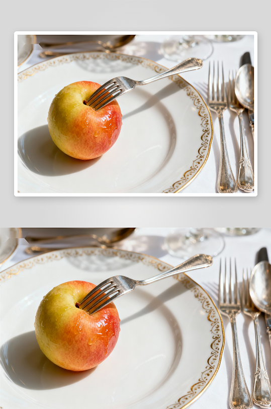 精致餐盘上的果子与银器-众图网