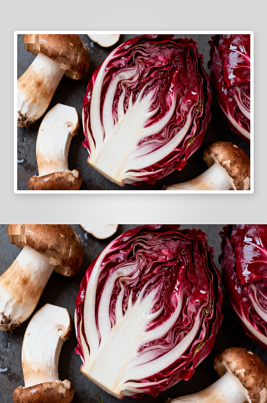 紫甘蓝与蘑菇新鲜食材特写-众图网