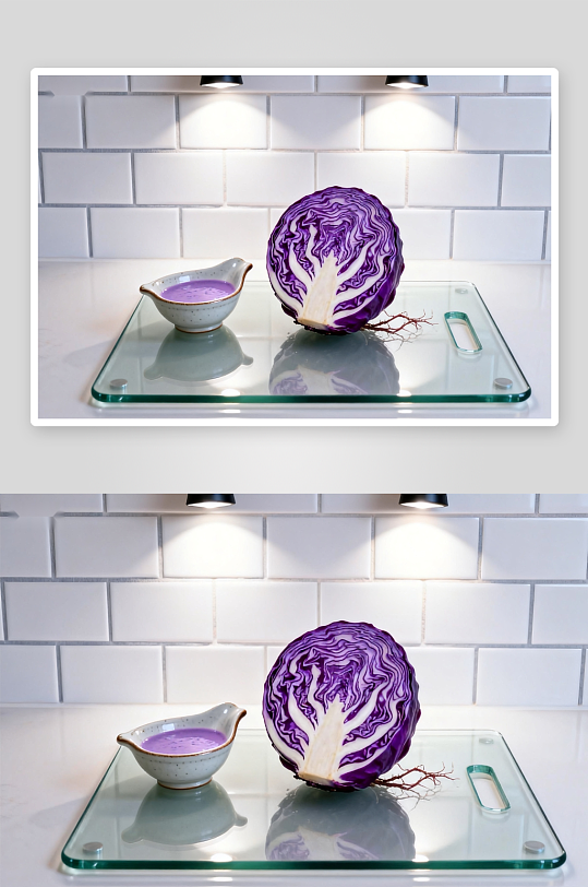 紫甘蓝与酱汁静物摆拍-众图网