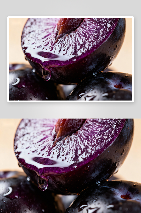 紫红色李子切面特写-众图网