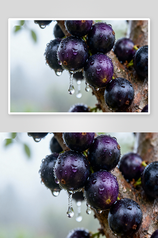 紫红色果实挂枝头水珠晶莹-众图网